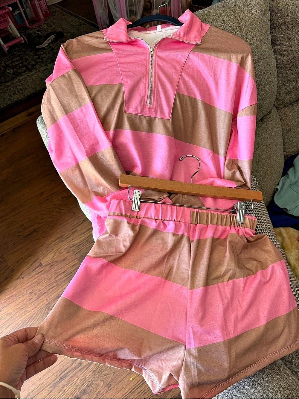 Pink & Brown Striped Athletic Set Size Medium Like New
